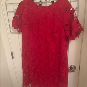 SHEIN Vibrant Red Lace Mini Dress